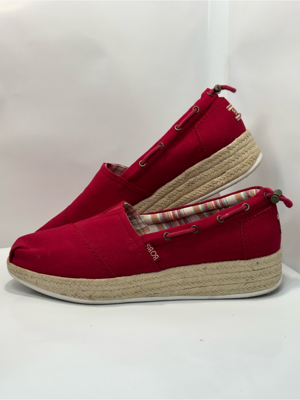 Women's Skechers BOBS Highlights Set Sail Espadrille Wedge Shoes Size 10 Red/Tan